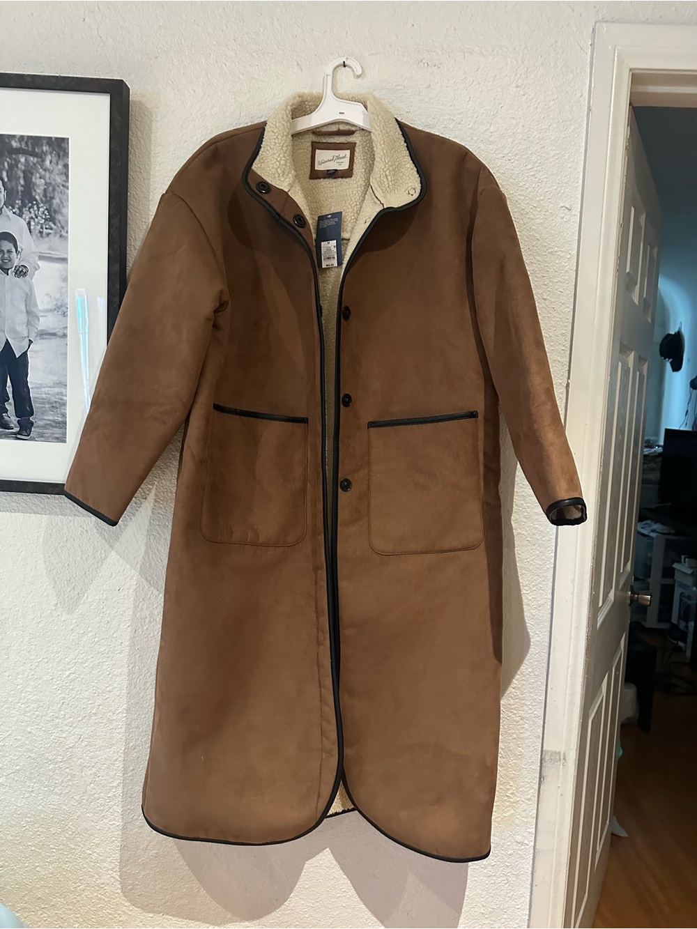 Universal Thread Brown Shearling-Trim Long Coat